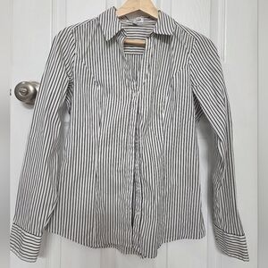Express Women's Black and White Striped Button Down Shirt